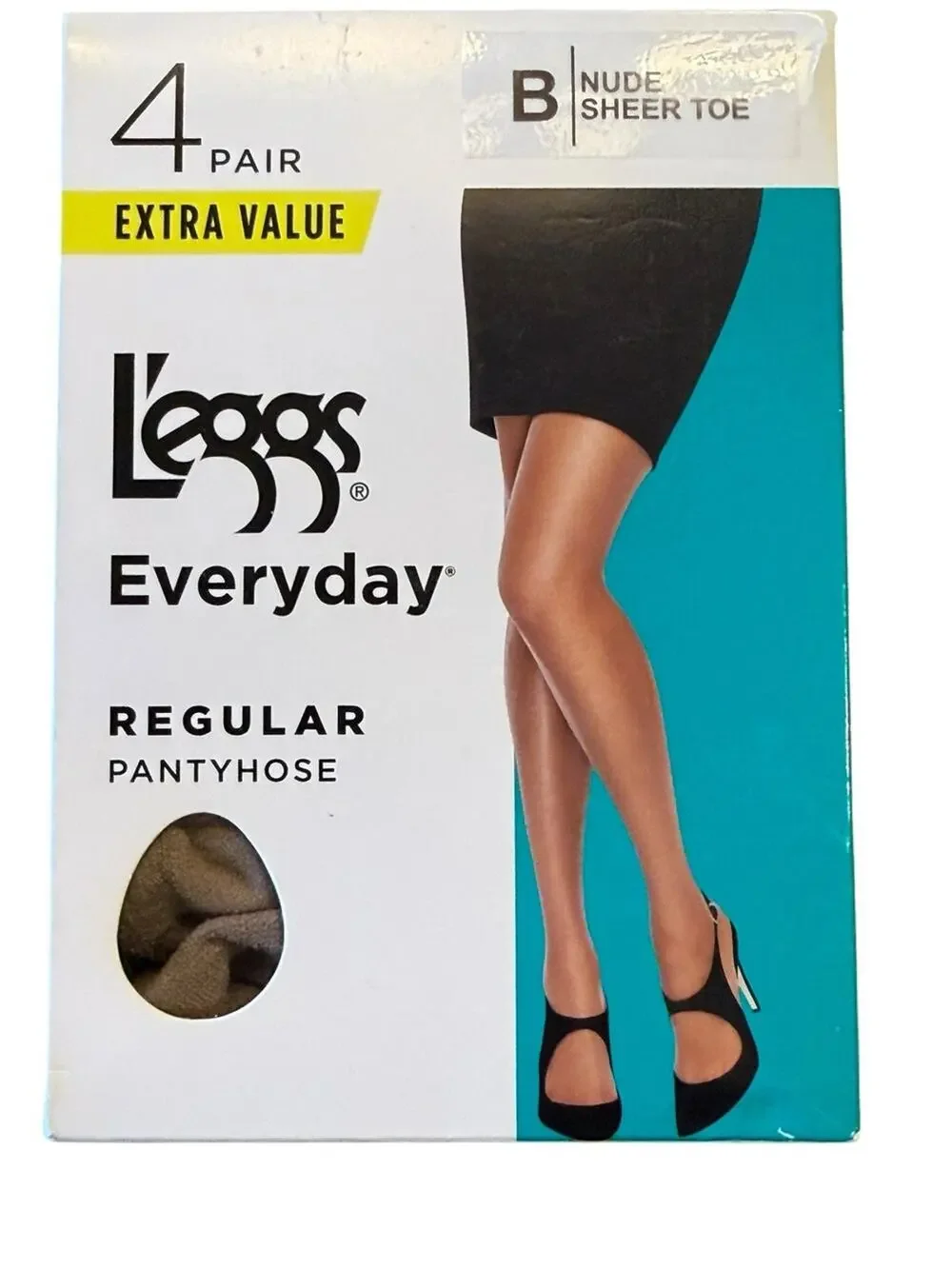 L'eggs Everyday Regular Nude Sheer Toe Pantyhose - 4 Pair Size B